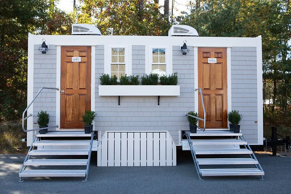 Wedding restroom units discretely staged at a venue in Jacksonville, Arkansas